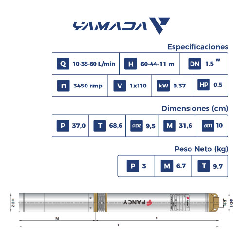 BOMBA T/LAPIZ SUMERGIBLE 1/2 HP 4SDM2/6 110V