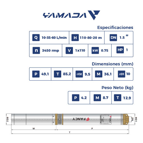 BOMBA T/LAPIZ SUMERGIBLE 1 HP 4SDM2/11