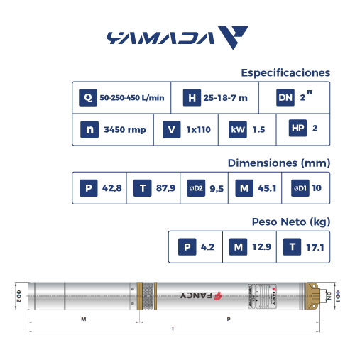 BOMBA T/LAPIZ SUMERGIBLE 2 HP 4SDM18/3